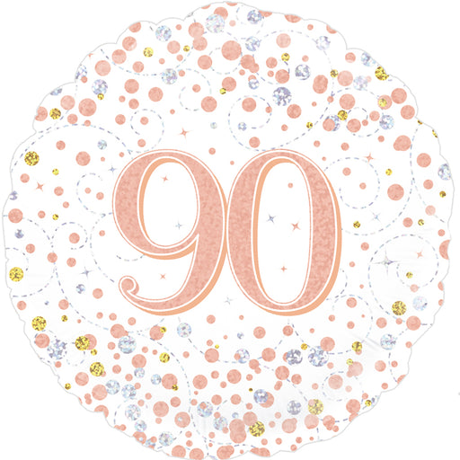 18'' Sparkling Fizz 90th Birthday White & Rose Gold