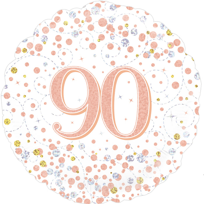 18'' Sparkling Fizz 90th Birthday White & Rose Gold