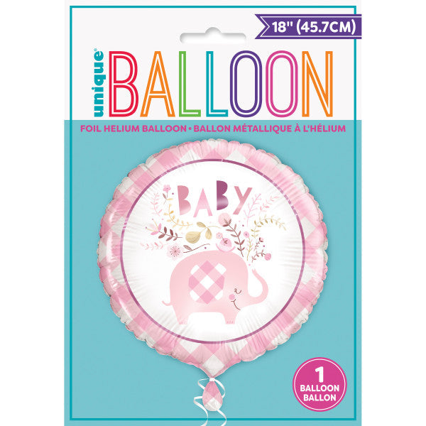 Pink Floral Elephant Round Foil Balloon 18''