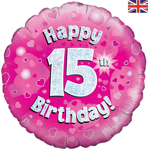 18'' Foil Happy 15th Birthday Pink