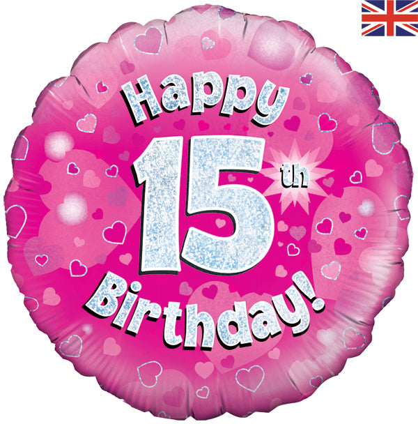 18'' Foil Happy 15th Birthday Pink