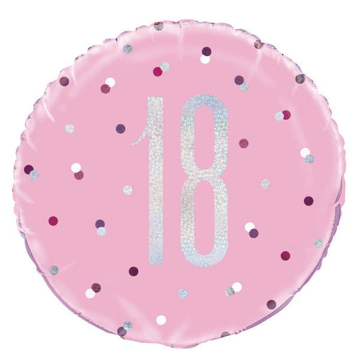 Birthday Pink Glitz Number 18 Round Foil Balloon 18'' Age 18