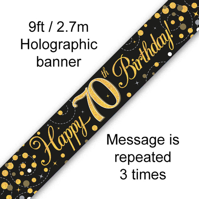 70th Birthday Black & Gold Fizz 9ft Banner