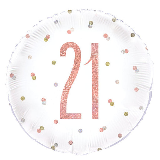 Birthday Rose Gold Glitz Number 21 Round Foil Balloon 18''