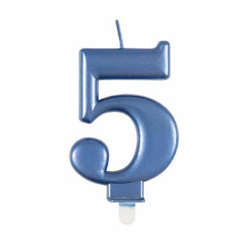 Blue Metallic Number 5 Candle