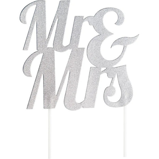 Mr & Mrs Silver Glitter Cake Topper 9.5'' 