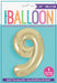 Champagne Gold Number 9 Shaped Foil Balloon 34'', Packaged