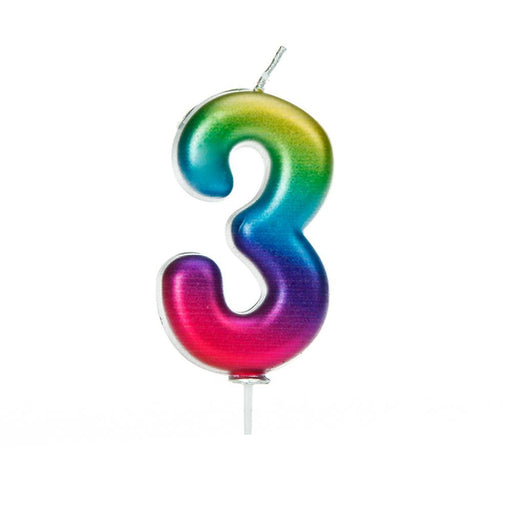 Creative Party Ahc06/3 Moulded Number 3 Pick Candle I Rainbow I 1 Pc