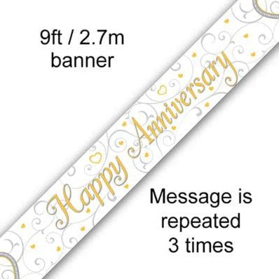 Happy Anniversary Linked Hearts Banner 9Ft