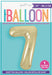 Champagne Gold Number 7 Shaped Foil Balloon 34'', Packaged