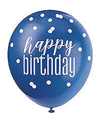 Blue Glitz Birthday Latex Balloons 6pk