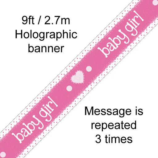 Foil Banner Its A Girl Pastel Heart