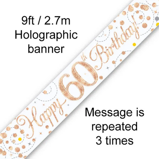 White & Rose Gold 60th Birthday Foil Banner