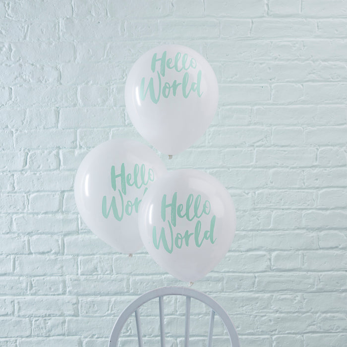 Mint Hello World Latex Balloons 10pk