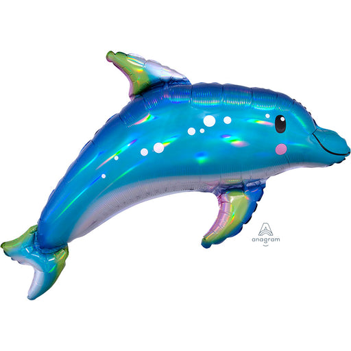 29'' Iridescent Blue Dolphin Shape Foil Balloon