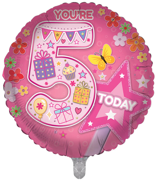 Sweet Stars / Pink 5th Birthday 18 Inch Foil Balloon