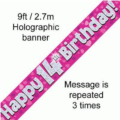 Foil Banner 14th Birthday Pink