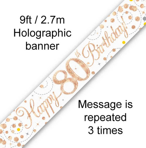 White & Rose Gold 80th Birthday Foil Banner