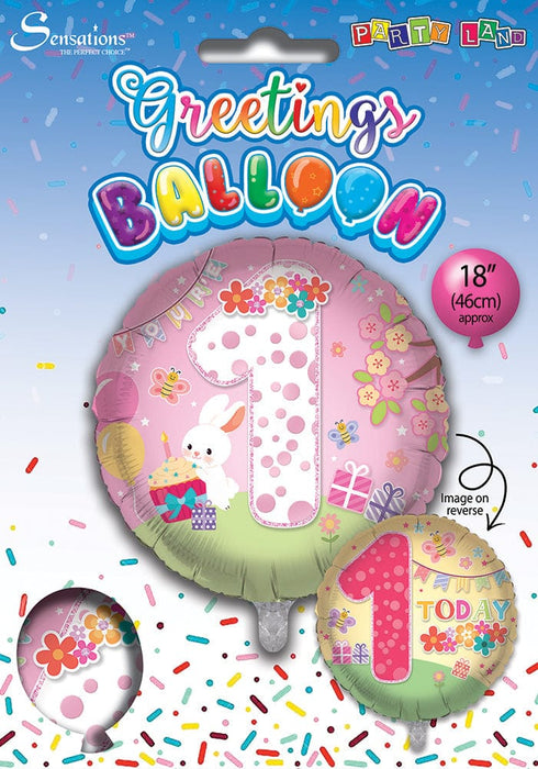 Sensations Balloons Foil Balloon Girls 1st Birthday 18 Inch Foil Balloon