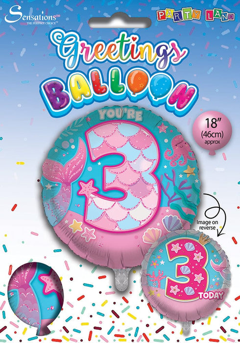 Sensations Balloons Foil Balloon Mermaid / Pink 3rd Birthday 18 Inch Foil Balloon