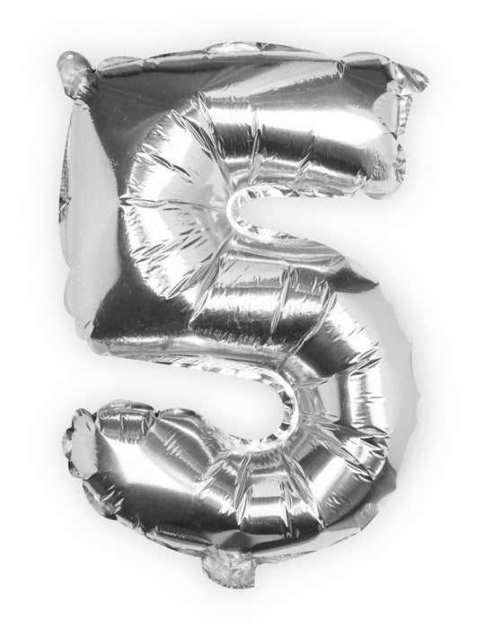 Silver Number 5 Foil Balloon 16"