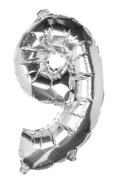 Silver Number 9 Foil Balloon 16"