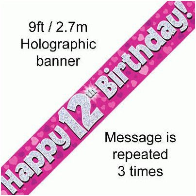 Foil Banner 12Th Birthday Pink