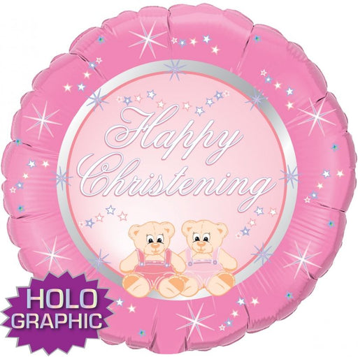 18" Happy Christening Bears - Pink