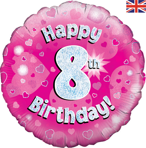 18'' Foil Happy 8th Birthday Pink