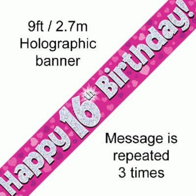 Foil Banner 16th Birthday Pink