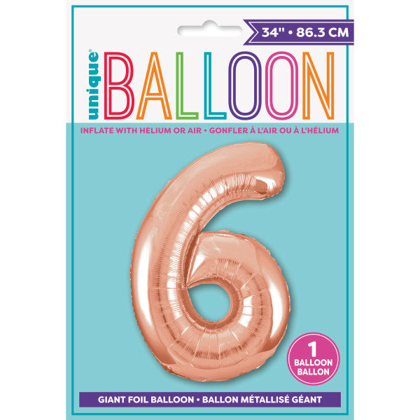 Rose Gold Number 6 Shaped Foil Balloon 34'',
