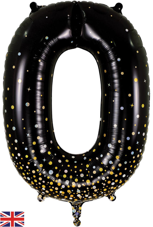 34" Number 0 Sparkling Fizz Holographic Black and Gold