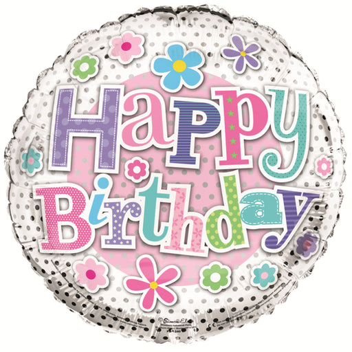 18'' Happy Birthday Pink Flowers Foil Balloon