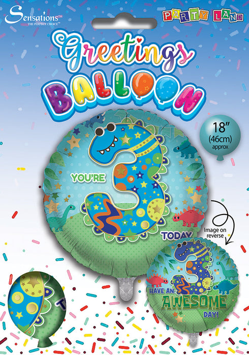 Cute Dinosaur 3rd Birthday 18 Inch Foil Balloon
