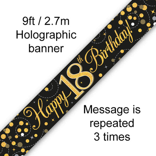 18th Birthday Black & Gold Fizz 9ft Banner