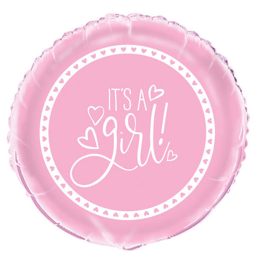 Pink Hearts Baby Shower Round Foil Balloon 18''