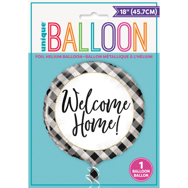Black Gingham Welcome Home Round Foil Balloon 18''