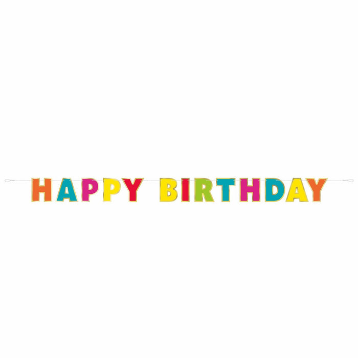 Gold Trim Rainbow Happy Birthday Banner, 7.25Ft