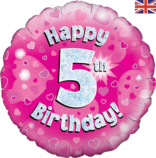 18'' Foil Happy 5th Birthday Pink