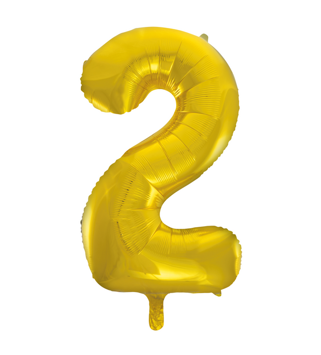 Gold Number 2 Shaped Foil Balloon 34'', Packaged