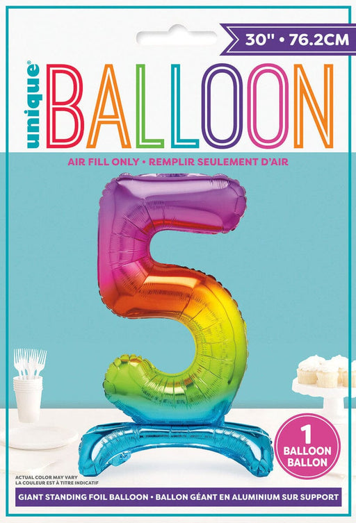 Unique 30'' Rainbow Standing Number 5 Foil Balloon