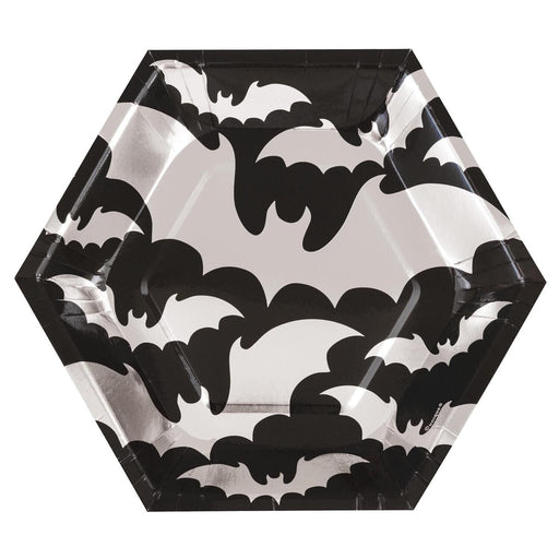 Unique Halloween Silver Bats Hexagonal Plates 21cm