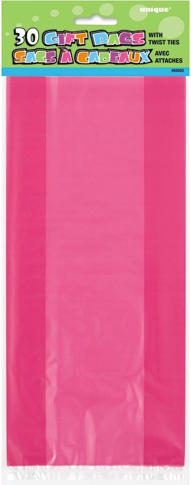 Unique Hot Pink Cellophane Bags 30ct