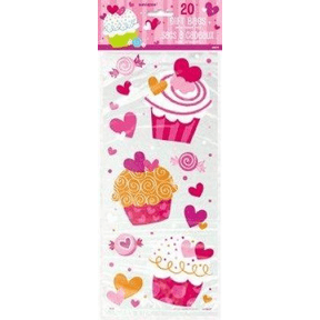 Unique Party Hearts and Cupcakes Cello Bags 20pk