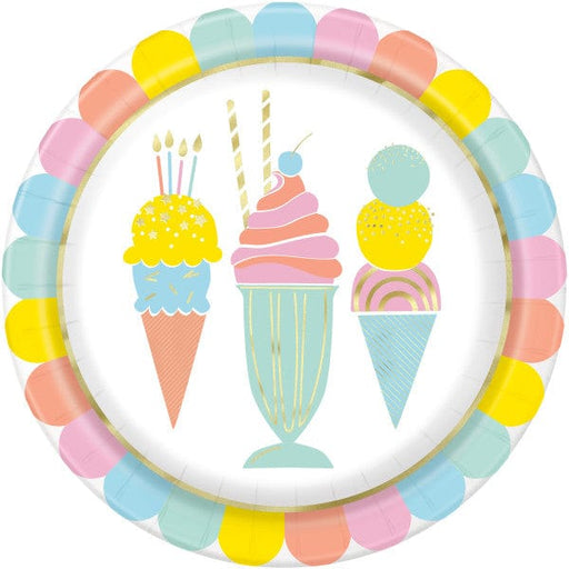 Unique Party Paper Table Cover Pastel Ice Cream Round 9" Dinner Plates (8pk)