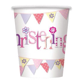 Unique Party Paper Cups Pink Christening Cups 9oz (8pk)