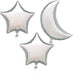 Unique Party Foil Balloons Silver Moon and Stars Kit (3 Balloons) 20 / 16 Inch