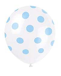 Unique Party Latex Balloons Soft Blue Polka Dot Latex Balloons 6pk