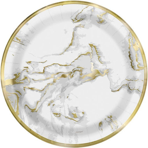 Unquie Party Paper Plates Gold Foil Marble Round 9" Dinner Plates (10pk)