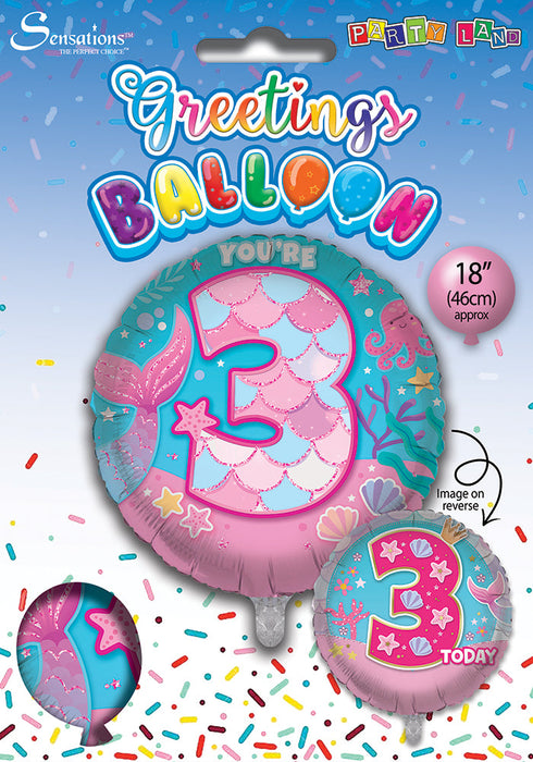 Mermaid / Pink 3rd Birthday 18 Inch Foil Balloon